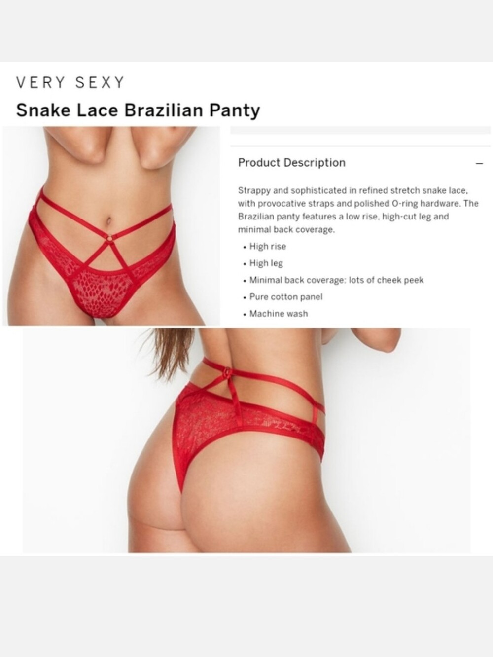 Victoria's secret very sexy snake lace Brazilian panty RED MEDIUM